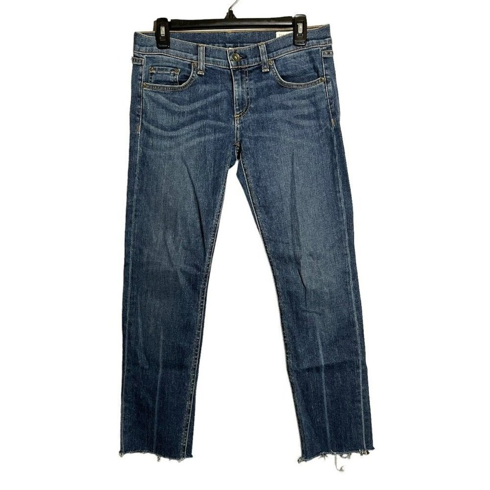 Rag Bone Dre Keiko Skinny Boyfriend Jeans Women Size 25 Blue Cutoff Raw Rag Hem